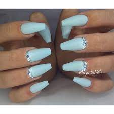 Matte pink coffin nails with golden tips are really something. Baby Blue Nails Coffin New Expression Nails