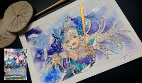 3 4* cards and 2 3* cards. My Wife Does A Card Of The Month Painting Of A Weiss Schwarz Card This Month Is Yukina Minato What Cards Would You Like To See Painted Twitch Tv Mintywench Weissschwarz
