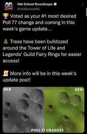 The trees around the Tower of Life and Legends' guild Fairy Rings are being  moved this week! : r/2007scape