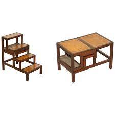 Very useful antique mahogany and leather library steps which turn into a coffee table. Lovely Edwardian Brown Leather Metamorphic Library Ladder Steps Coffee Table At 1stdibs