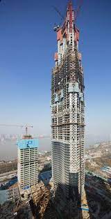 Construction has stalled since august 2017 at the 96th floor. Wuhan Greenland Center Thornton Tomasetti