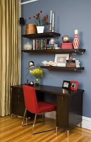 Buy top selling products like inplace floating shelf and kate and laurel™ ulna floating wall shelves in rustic brown. Floating Shelves Above Desk Home Office Contemporary With Chrome Desk Lamp Wall Shelves M Office Interior Design Shelves Above Desk Dorm Room Storage Solutions