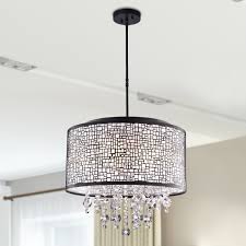 6 light crystal chandelier glass ceiling light luxurious drum pendant lamp Anais 4 Light Black Metal And Crystal Drum Chandelier On Sale Overstock 13379302