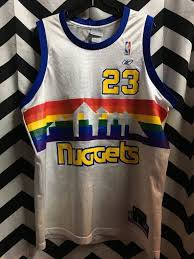 Mitchell & ness denver nuggets dikembe mutombo 1991 road swingman jersey. Reebok Basketball Jersey Nuggets 23 Camby Rainbow Colors Boardwalk Vintage