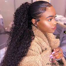 Jesvia Hair Brazilian Deep Wave Hair 3 Bundles With 4x13 Lace Frontal Hair Ponytail Styles Hair Styles Ponytail Hairstyles