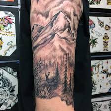 Upper Arm Half Sleeve Mens Deer And Mountain Tattoos Half Sleeve Tattoo Upper Arm Sleeve Tattoos Half Sleeve Tattoo