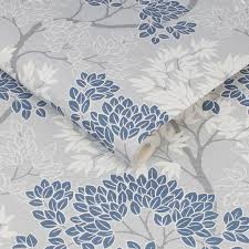 Navy and white wallpaper uk. Fresco Lykke Tree Wallpaper