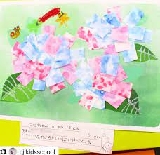 repost cj kidsschool with make repost 15日の授業は アジサイを貼り絵で描きました ピンク 水色 紫の水彩紙を用意したのですが 色を混ぜる子が多かったですね みんな少しずつ違った 素敵なアジサイアートが完成しました art map map screenshot