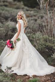 Long sleeve bridal gowns might seem strictly traditional, but our collection includes options to match every personality. A Line V Neck Lace Rustic Country Wedding Dresses With Short Sleeves Sew063 Selinadress