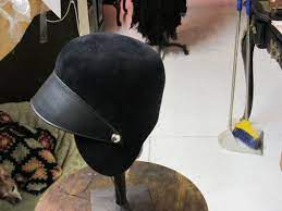 A Custom Cloche Helmet Leather And Velour Felt Riding Helmets Hats Helmet
