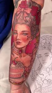 Loved tattooing this Marie Antoinette for my best friend @Amy Thomas 🍰  #tattooideas #tattooprocess #tattoo #tattoolover #colourtattoo  #neotraditionaltattoo #marieantoinette #18thcentury #historytok ...