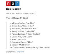 And songs are usually a great tool to jazz up the lessons. Ideas On Npr Music For Bob Boilen S Top 10 Songs Of 2020 Gracie And Rachel