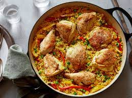 Cuban Baked Chicken With Sweet Peppers And Yellow Rice Recipe Food Network Recipes Yellow Rice Recipes Baked Chicken Recipes