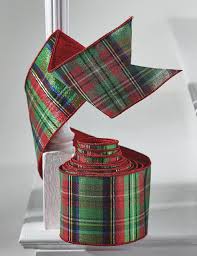 Bulk discount of 20% off any combined fabric ribbons & bows order. Raz 4 Red And Green Metallic Plaid Wired Christmas Ribbon Raz Imports Raz Christmas Christmas Home Decor Christmas Ribbon Christmas Tree Accessories