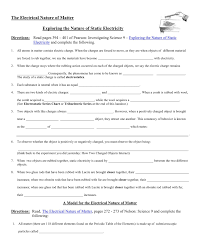 The Electrical Nature Of Matter Worksheet November 27 2017