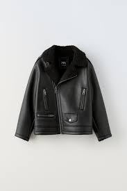 Zara Double-Faced Biker Jacket Faux Leather Shearling Fur Cuff Aviator Crop  Coat | Ebay