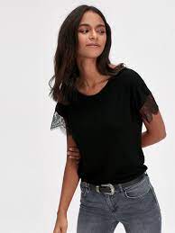 Siyah Kollari Dantel Detayli Viskon Tisort Lc Waikiki Kadin Tisort Moda Stilleri Tisort