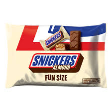 Each bar contains 2mg of cholesterol, 35mg of sodium . Snickers Almond Fun Size Laydown Bag Marschoclate