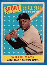The 1958 topps cards are easily recognized by their bright solid color backgrounds. 1958 Topps 486 Willie Mays All Star Giants