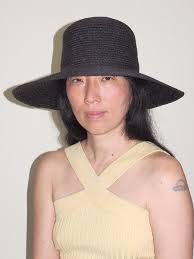 clyde Medium Brim Flat Top Hat in Black Straw New Arrivals