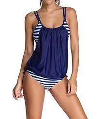 Introducing Aj Fashion Womens Blouson Tankini Swimwear Sporty Double Up Two Piece Swimsuits Navy Tag 3xlus 1618 Striped Tankini Swimwear Tankini Swimwear Sets