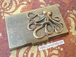 Vind fantastische aanbiedingen voor business card holder. Brass Octopus Card Case Steampunk Business Card Case Vintage Etsy In 2021 Octopus Card Nautical Fashion Accessories Jewelry Business Card