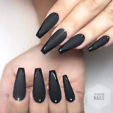 Maybe you would like to learn more about one of these? Matte Black Shiny Tip Titanium Nails Swarovskinails Nailsonfleek Nailsoftheday Nailswag Nailsporn Naila Black Acrylic Nails Goth Nails Shiney Nails