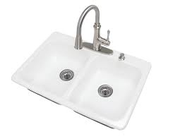 Undermount kitchen sinks at menards®. Tuscany Drop In 33 Cast Iron 4 Hole Double Bowl Kitchen Sink At Menards