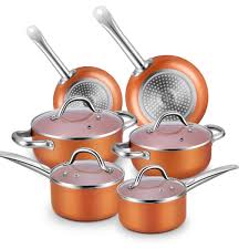 Nonstick Cookware Set Chitomax Hard Porcelain Enamel Aluminum Cookware Sets 10 Piece With Heat Even Pots And Pans Sets Kitchen Cookware Sets Cookware Sets
