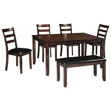 Dining room sets & dining room tables and chairs at diningroomsoutlet.com. Signature Design By Ashley Coviar D385 325 Burnished Brown 6 Piece Dining Table Set With Bench Furniture And Appliancemart Table Chair Set With Bench