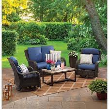 Better Homes Gardens Ravenbrooke 4 Piece Patio Furniture Conversation Set Wicker With Swivel Chairs Walmart Com Backyard Furniture Patio Furniture Conversation Sets Conversation Set Patio