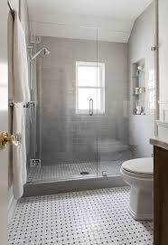 Shower With Gray Subway Tiles Transitional Bathroom Benjamin Moore Gray Owl Niche Interiors Small Bathroom Small Bathroom Remodel Bathrooms Remodel