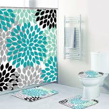 Combine style with practicality with these ideas. 4 Pcs Turquoise Print Bathroom Sets Non Slip Rugs Toilet Lid Cover Bathroom Mats Turquoise Shower Curtains With 12 Hooks Turquoise Grey Black Print Decorative Bathroom Accessories Wish