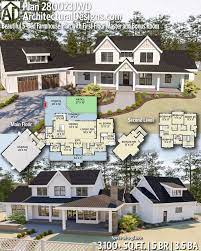 Plan 280023jwd Beautiful 5 Bed Modern Farmhouse Plan With Angled 2 Car Garage Modern Farmhouse Plans House Plans Farmhouse Dream House Plans