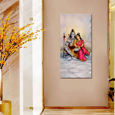 God Shiva Parvati Spiritual Canvas Printed Wall Painting Wallmantra Shiv parvati, fluorescent painting, glow in dark, uv glow, painting god shiva parvati spiritual canvas printed wall painting