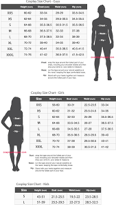 cosplay costume size chart measurement