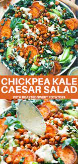 Crispy Chickpea Kale Caesar Salad Recipe Salad With Sweet Potato Vegan Salad Recipes Vegetarian Salads