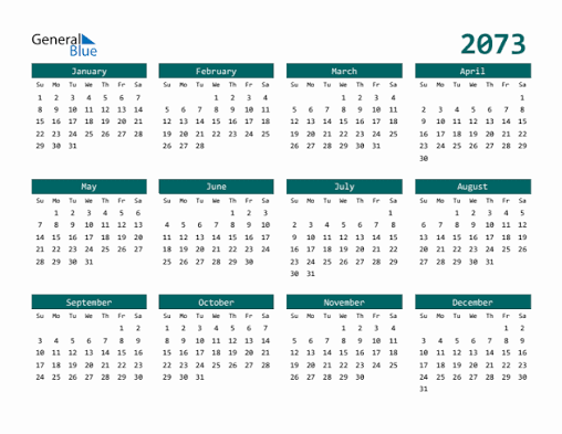 Free Downloadable Calendar for Year 2073