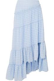 Asymmetric Tiered Seersucker Skirt In Light Blue