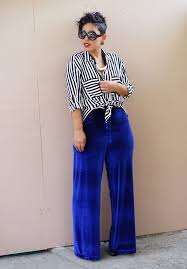 Black White And Blue Outfits Black And White Stripes And Royal Blue Velvet Simple Work Outfits Royal Blue Pants Outfit Royal Blue Pants