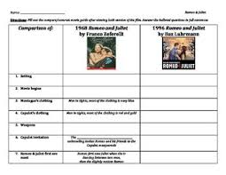 Romeo And Juliet Movie Comparison Guide Graphic Organizer 1968 Vs 1996 Juliet Movie Romeo And Juliet Graphic Organizers