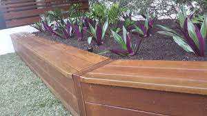 Raised Garden Bed Retained By Australian Hardwood Doubles As A Seat And Planted Out Using Zamia Or Cardboard P Raised Garden Beds Modern Garden Raised Garden