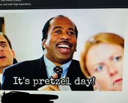 (homer spots a stray pretzel not too far from him. Told Our Sales Assistant She Should Use A Meme From The Office For Our Pretzel Day Today And Send It Out To 500 Employees In Our Building Dundermifflin