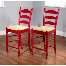 Ladder Back Rush Seat Counter Stools 24 Inch Set Of 2 Multiple Colors Red Bar Stools Bar Furniture Home Decor Kitchen