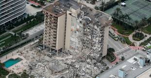 A partially collapsed building is seen early thursday, june 24, 2021, in the surfside area of miami, fla. Lcb0ajhmvd6num