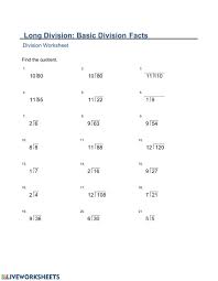 Long division when there is a zero in the dividend. Ma2 Monday Long Division Basic Division Facts Worksheet