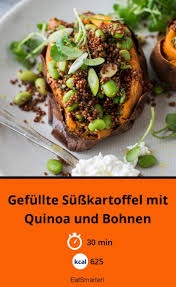 Gefullte Susskartoffel Mit Quinoa Und Bohnen Rezept Gefullte Susskartoffeln Susskartoffel Susskartoffel Rezepte