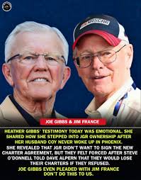 Heather Gibbs has finished her testimony. She told an emotional story of  how she got involved in JGR ownership after her husband Coy “didn't wake  up” in Phoenix. JGR did not want