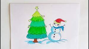 Hello all, today's jolly art video : Snowman With Christmas Tree Drawing And Coloring For Kids Oil Pastel Drawing For Beginners Youtube