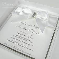 White Wedding Invites With Large Bow And Diamante Embellishment